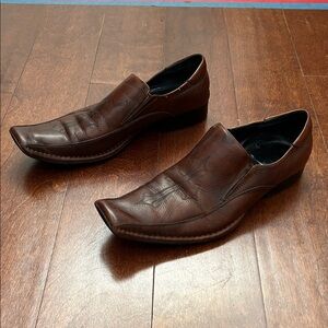 Aldo Men's Brown Leather Slip-On Loafers w/ Cross Design Imprinted, Size 10 (43)